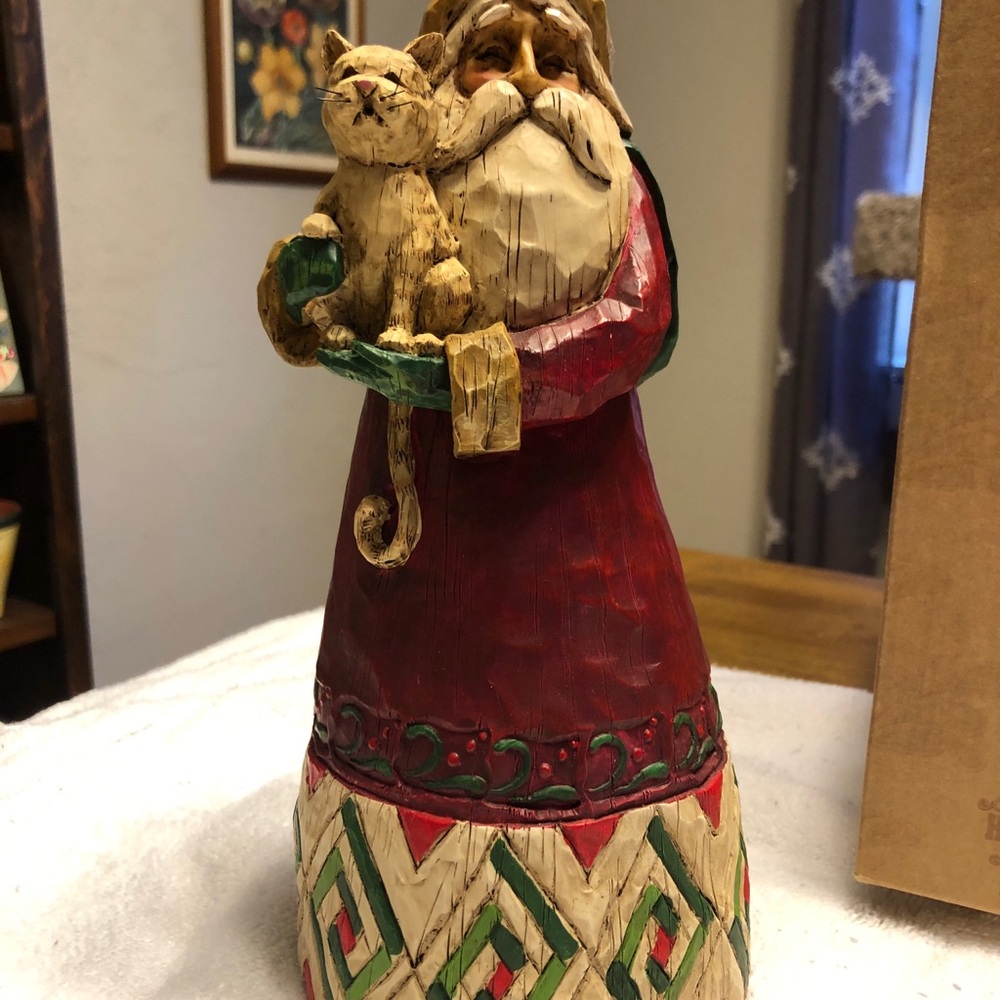Jim Shore Santa with Cat Figurine - Red and Green